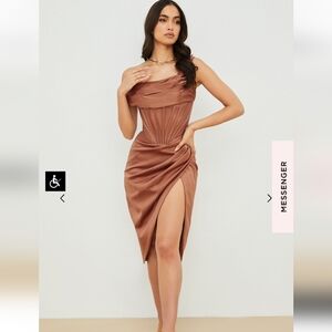 Lulu toffee corset midi satin dress